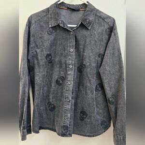 Jane and Delancey Gray Washed Skull Button-Down Shirt